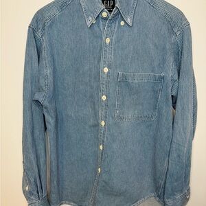 GAP Men’s Denim Pinstriped Button-Up Shirt